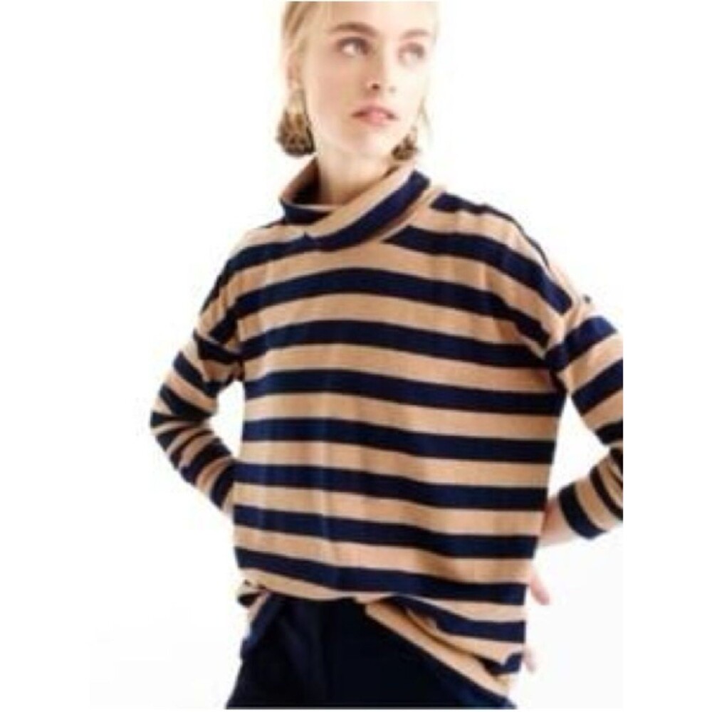 J.Crew Deck Striped Turtleneck | Navy / Camel | XS